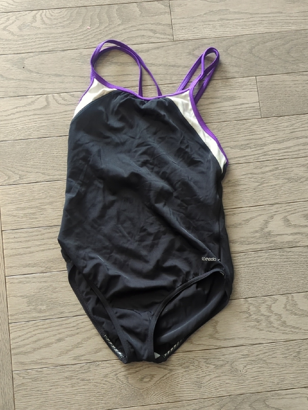 Speedo Black One-Piece Swimsuit with Purple Trim Size 14 Good Condition